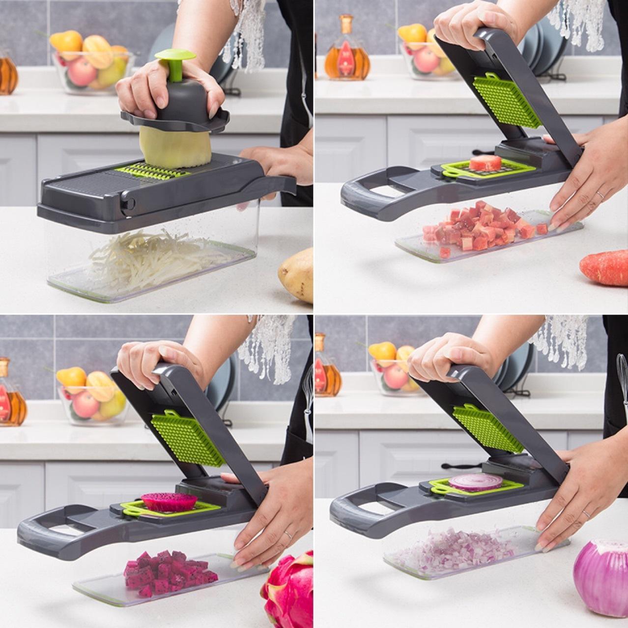 SliceMaster 12-in-1 Manual Vegetable Chopper - Ultimate Kitchen Gadget for Effortless Food Prep & Onion Slicing