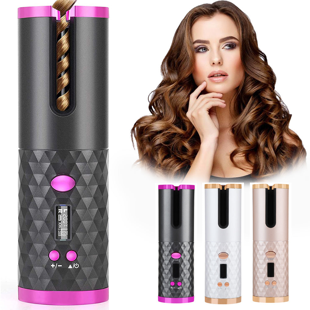 GlideWave™ Rechargeable Automatic Hair Curler | Portable, LCD Display, Ceramic Rotating Styler for Effortless Waves